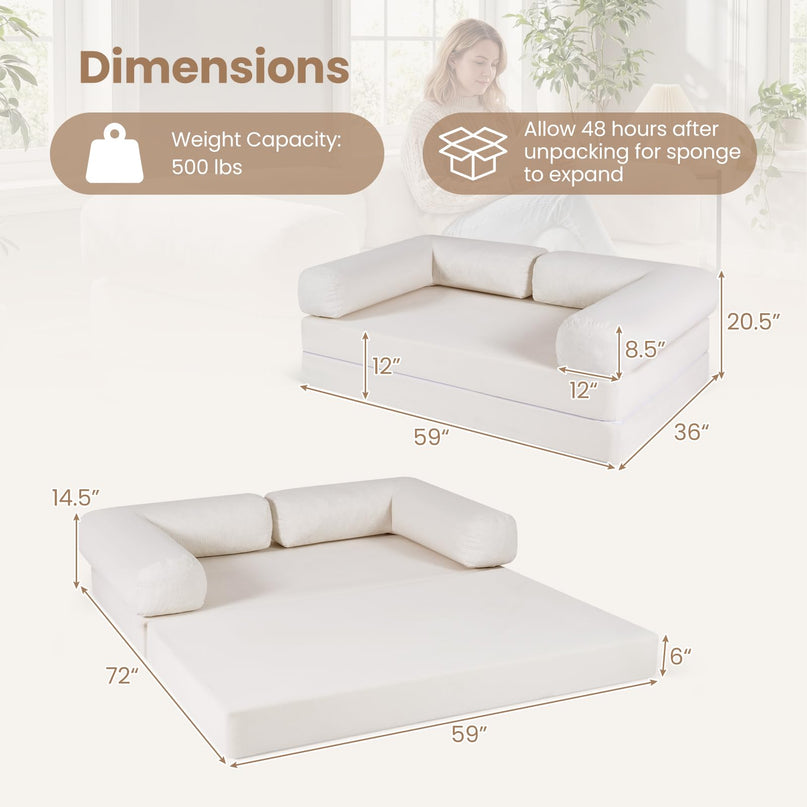 Giantex 4-in-1 Convertible Futon Couch with Comfy Corduroy Cover & L-Shaped Removable Armrests