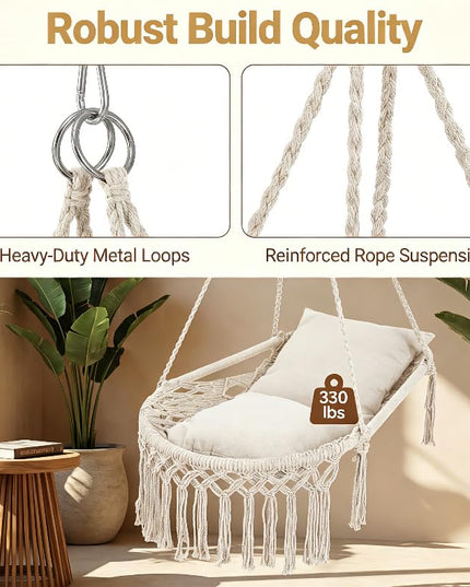 Giantex Macrame Hammock Chair w/Removable Cushions and Max 330 Lbs Hanging Chair