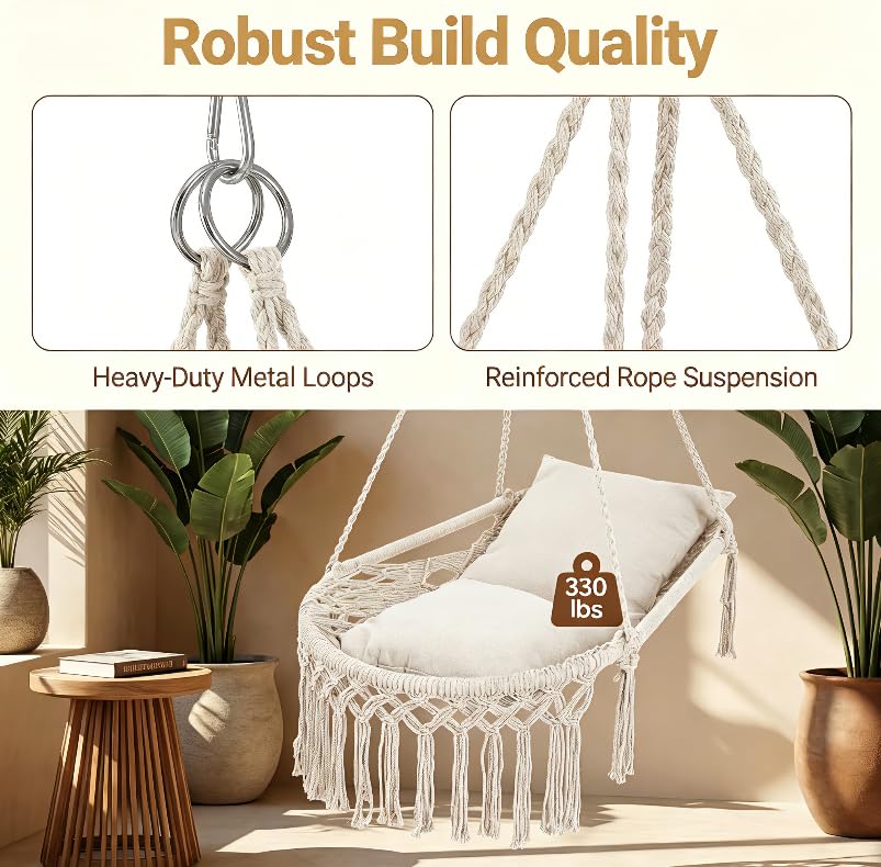 Giantex Macrame Hammock Chair w/Removable Cushions and Max 330 Lbs Hanging Chair