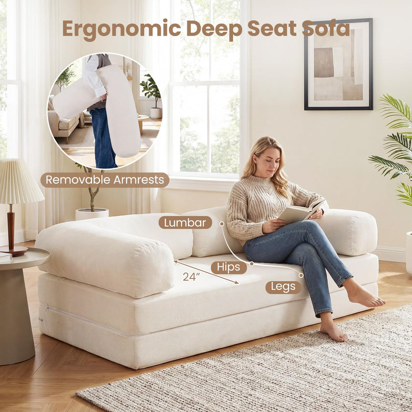 Giantex 4-in-1 Convertible Futon Couch with Comfy Corduroy Cover & L-Shaped Removable Armrests