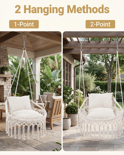 Giantex Macrame Hammock Chair w/Removable Cushions and Max 330 Lbs Hanging Chair