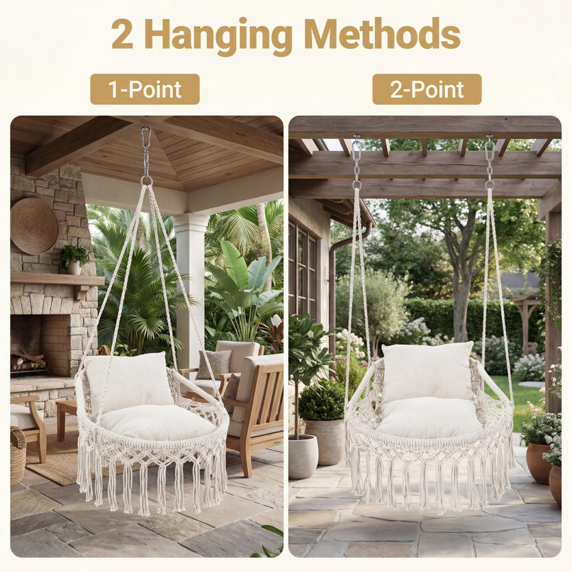 Giantex Macrame Hammock Chair w/Removable Cushions and Max 330 Lbs Hanging Chair