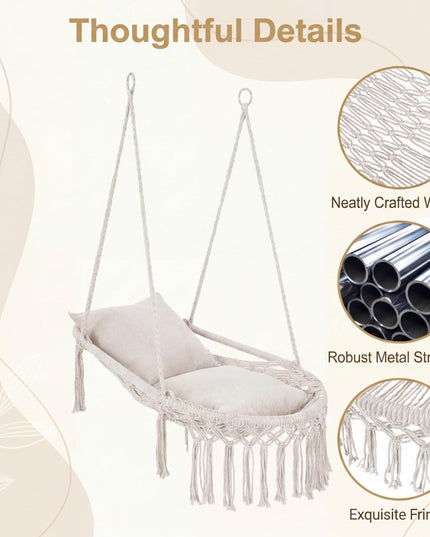 Giantex Macrame Hammock Chair w/Removable Cushions and Max 330 Lbs Hanging Chair