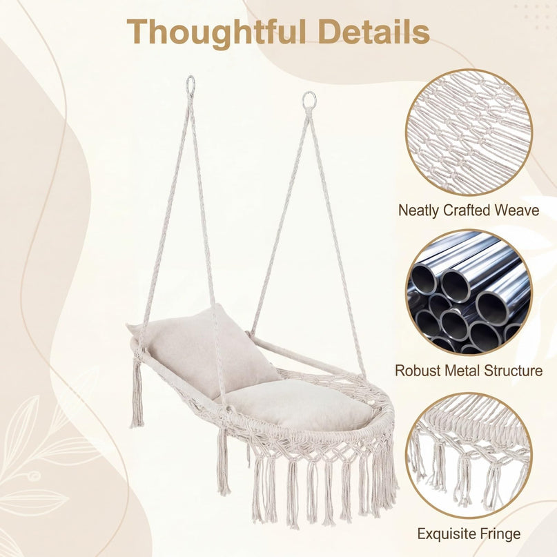 Giantex Macrame Hammock Chair w/Removable Cushions and Max 330 Lbs Hanging Chair