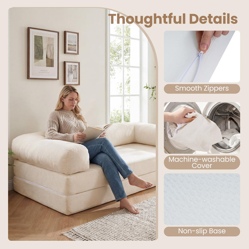 Giantex 4-in-1 Convertible Futon Couch with Comfy Corduroy Cover & L-Shaped Removable Armrests
