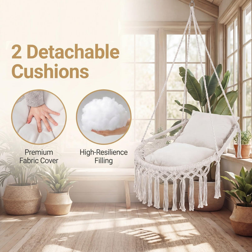 Giantex Macrame Hammock Chair w/Removable Cushions and Max 330 Lbs Hanging Chair