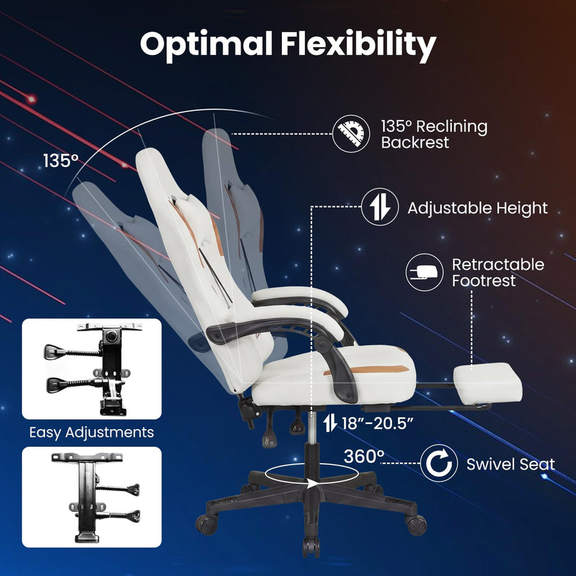 Giantex Ergonomic Video Game Chair w/Footrest Lumbar Support Headrest