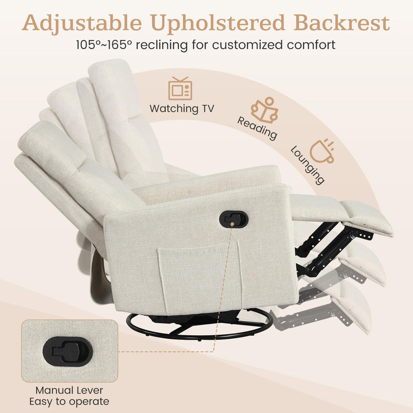 Giantex Swivel Rocker Recliner with Adjustable Cushioned Back