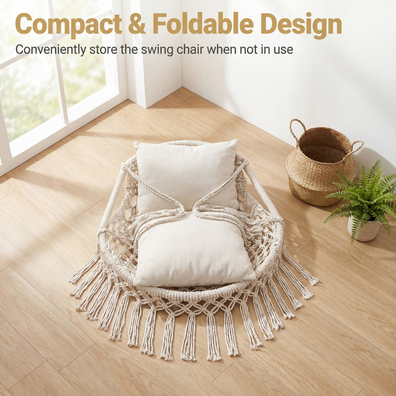 Giantex Macrame Hammock Chair w/Removable Cushions and Max 330 Lbs Hanging Chair