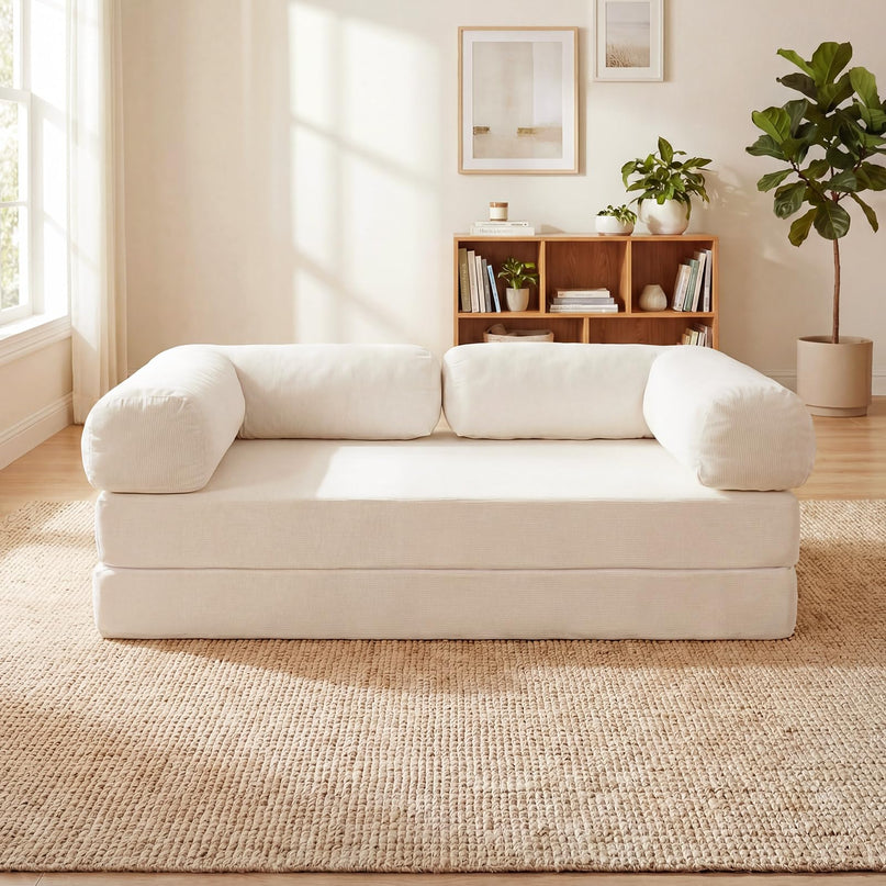 Giantex 4-in-1 Convertible Futon Couch with Comfy Corduroy Cover & L-Shaped Removable Armrests