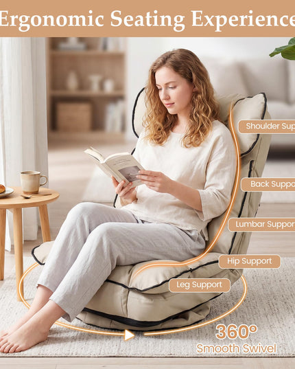 Giantex 360° Swivel Floor Gaming Chair with 6-Position Adjustable Backrest & Sponge Filling