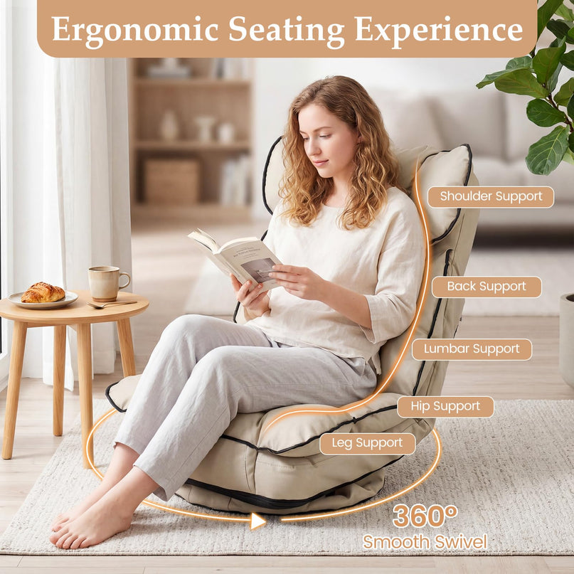 Giantex 360° Swivel Floor Gaming Chair with 6-Position Adjustable Backrest & Sponge Filling