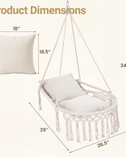 Giantex Macrame Hammock Chair w/Removable Cushions and Max 330 Lbs Hanging Chair