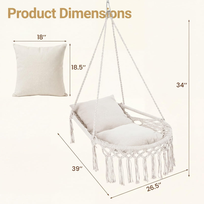 Giantex Macrame Hammock Chair w/Removable Cushions and Max 330 Lbs Hanging Chair