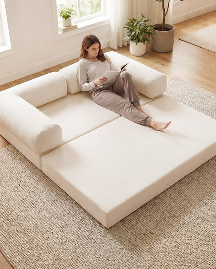 Giantex 4-in-1 Convertible Futon Couch with Comfy Corduroy Cover & L-Shaped Removable Armrests