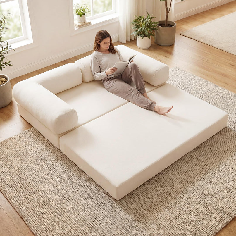 Giantex 4-in-1 Convertible Futon Couch with Comfy Corduroy Cover & L-Shaped Removable Armrests