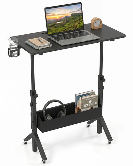 Giantex 31.5" Small Mobile Standing Desk with Storage Basket & Tablet Slot