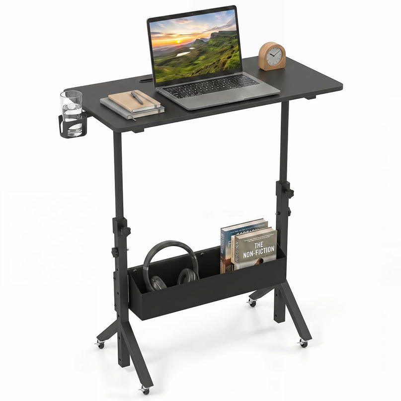 Giantex 31.5" Small Mobile Standing Desk with Storage Basket & Tablet Slot