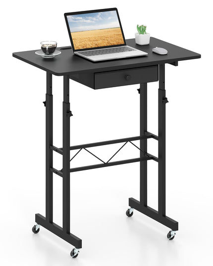 Giantex 31.5" Height Adjustable Mobile Small Standing Desk with Drawer & Wheels