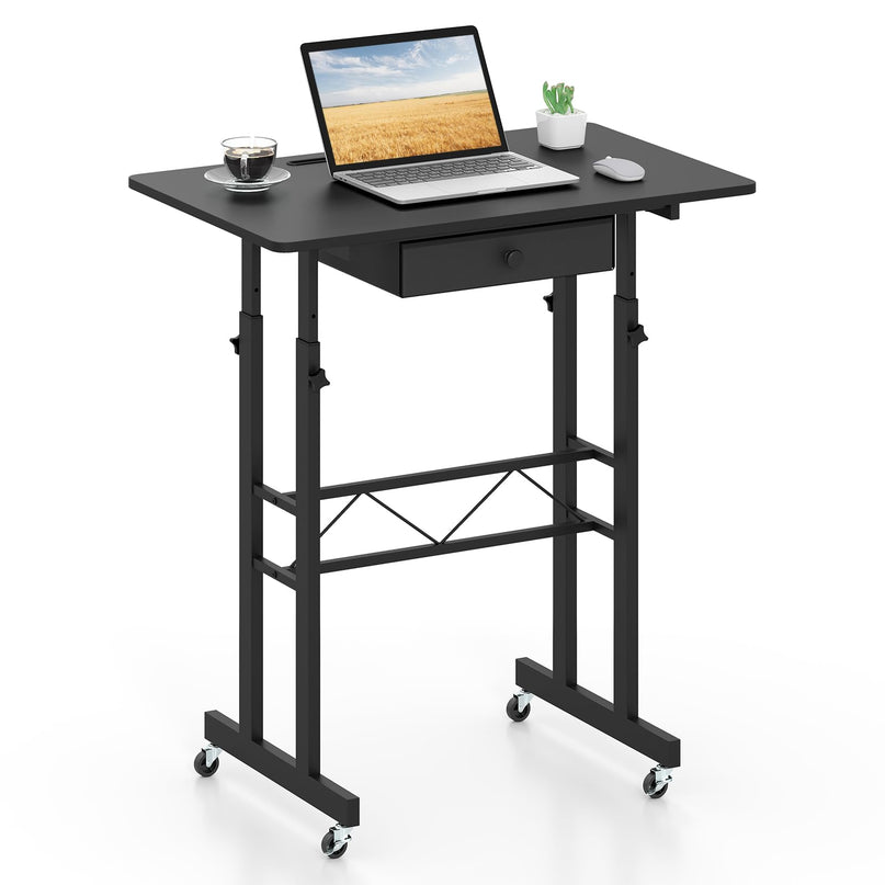 Giantex 31.5" Height Adjustable Mobile Small Standing Desk with Drawer & Wheels