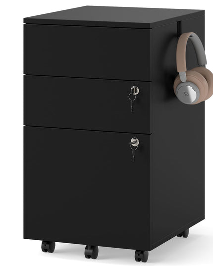 Giantex Meuble Classeur à 3 Tiroirs en Bois avec Roulettes, Serrure et 4 Clés
