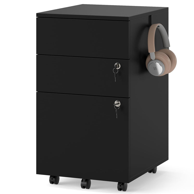 Giantex 3-Drawer Wooden File Cabinet with Wheels Lock and 4 Keys