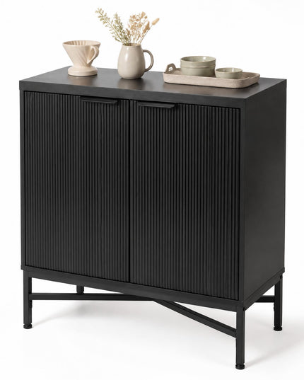 GIANTEX Fluted Storage Cabinet with 2 Doors and Adjustable Shelf