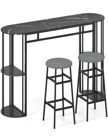 Giantex Tables de Pub 60" avec 2 Tabourets Rembourrés Ensemble Table à Manger pour Coin Repas Salle à Manger