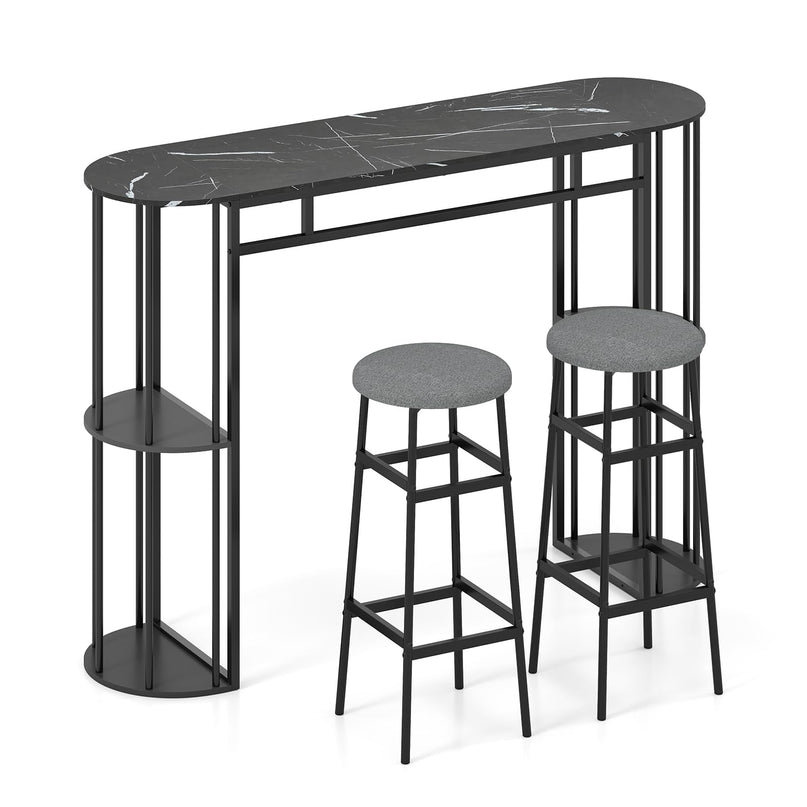 Giantex Tables de Pub 60" avec 2 Tabourets Rembourrés Ensemble Table à Manger pour Coin Repas Salle à Manger