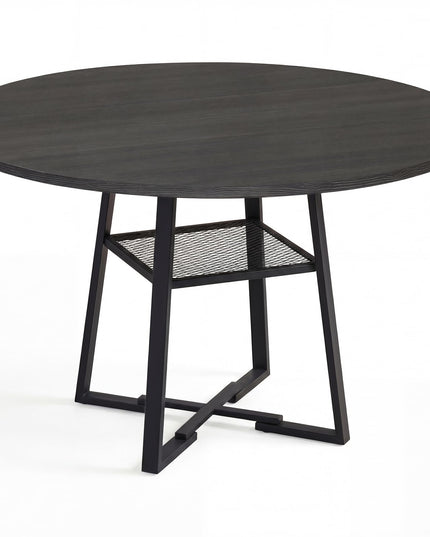 Table à manger ronde Giantex 47,5" pour 4 à 6 personnes avec étagère de rangement et pied en métal