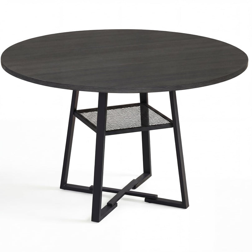 Table à manger ronde Giantex 47,5" pour 4 à 6 personnes avec étagère de rangement et pied en métal