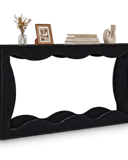 Giantex 63" Farmhouse Console Table 2-Tier Wavy Entryway Table with Built-in Storage Space