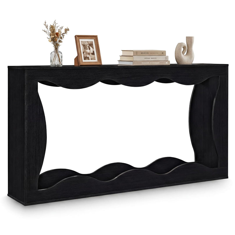 Giantex 63" Farmhouse Console Table 2-Tier Wavy Entryway Table with Built-in Storage Space