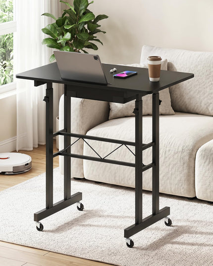 Giantex 31.5" Height Adjustable Mobile Small Standing Desk with Drawer & Wheels