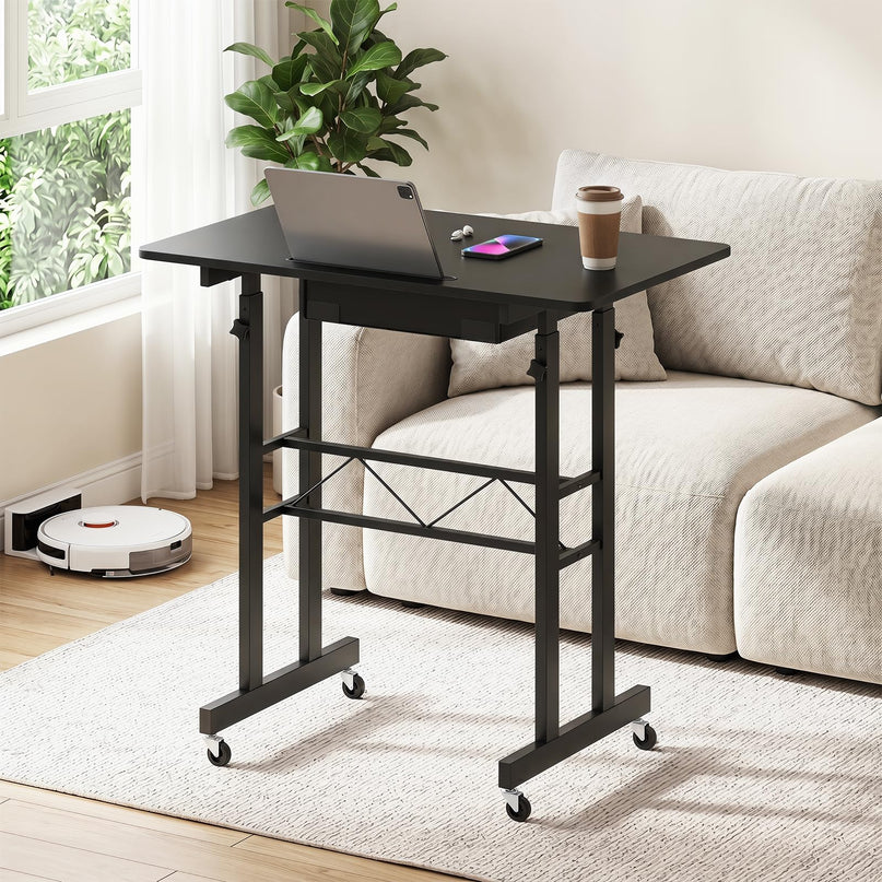 Giantex 31.5" Height Adjustable Mobile Small Standing Desk with Drawer & Wheels