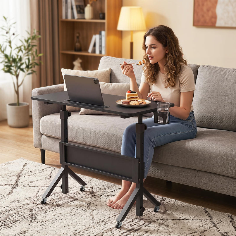 Giantex 31.5" Small Mobile Standing Desk with Storage Basket & Tablet Slot