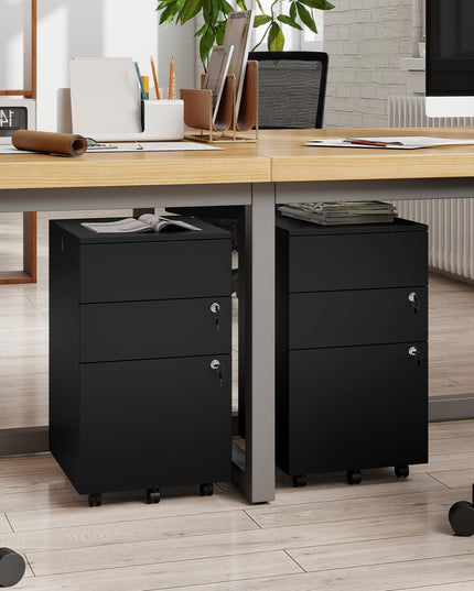 Giantex Meuble Classeur à 3 Tiroirs en Bois avec Roulettes, Serrure et 4 Clés