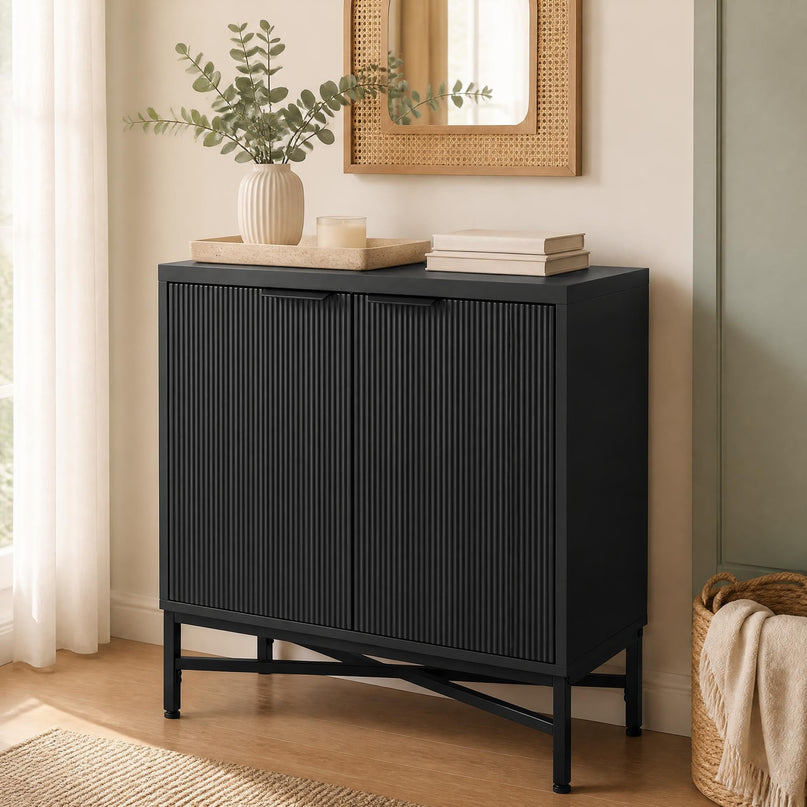 GIANTEX Fluted Storage Cabinet with 2 Doors and Adjustable Shelf