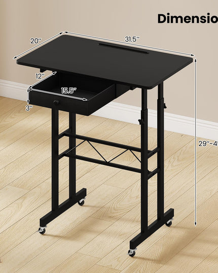 Giantex 31.5" Height Adjustable Mobile Small Standing Desk with Drawer & Wheels