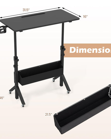 Giantex 31.5" Small Mobile Standing Desk with Storage Basket & Tablet Slot