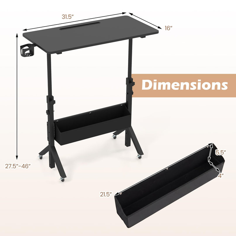 Giantex 31.5" Small Mobile Standing Desk with Storage Basket & Tablet Slot