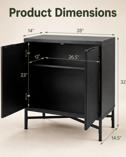 GIANTEX Fluted Storage Cabinet with 2 Doors and Adjustable Shelf