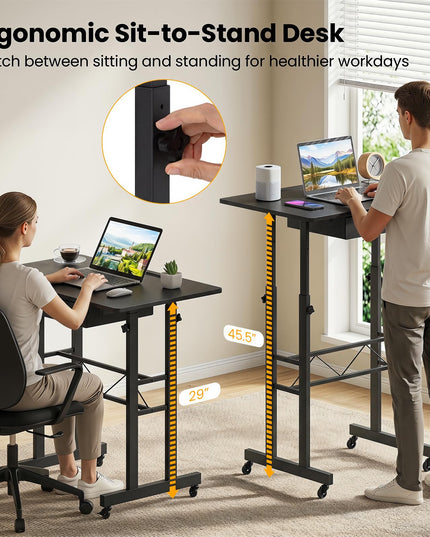 Giantex 31.5" Height Adjustable Mobile Small Standing Desk with Drawer & Wheels