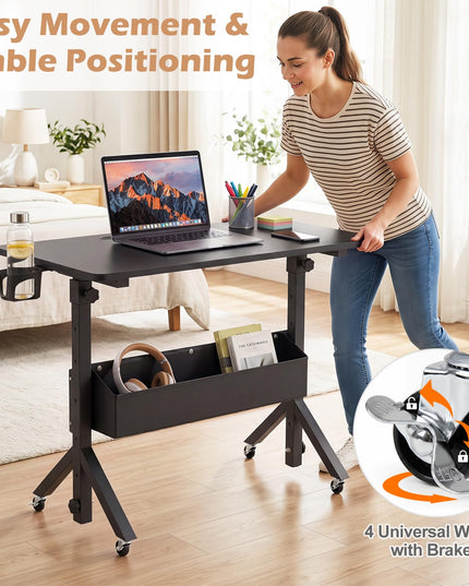 Giantex 31.5" Small Mobile Standing Desk with Storage Basket & Tablet Slot