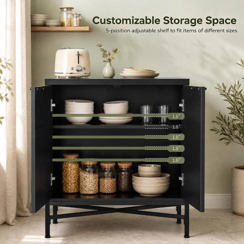 GIANTEX Fluted Storage Cabinet with 2 Doors and Adjustable Shelf