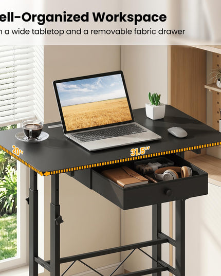Giantex 31.5" Height Adjustable Mobile Small Standing Desk with Drawer & Wheels
