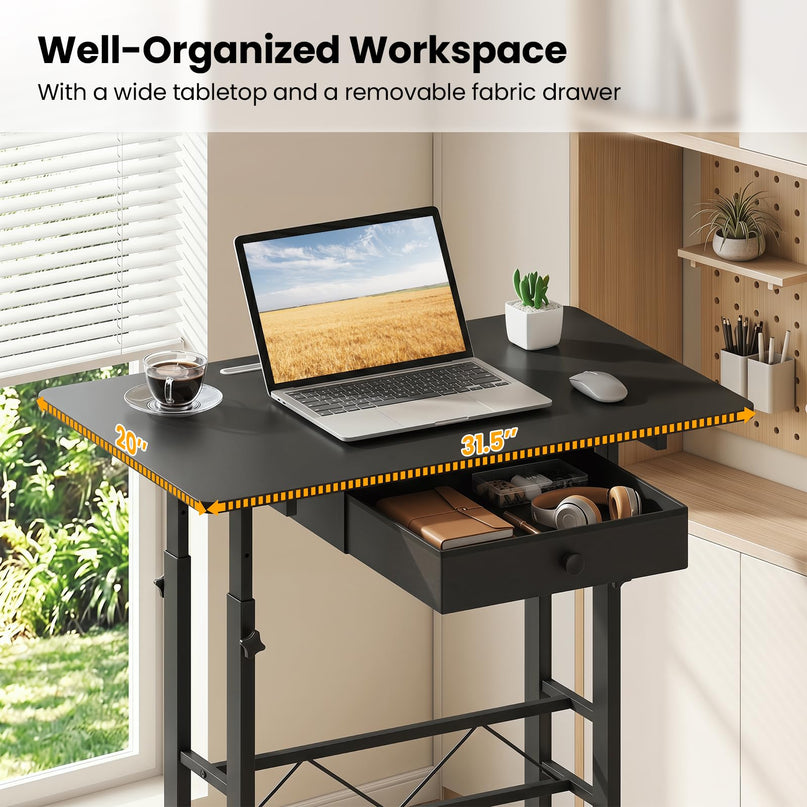 Giantex 31.5" Height Adjustable Mobile Small Standing Desk with Drawer & Wheels