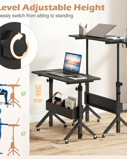 Giantex 31.5" Small Mobile Standing Desk with Storage Basket & Tablet Slot