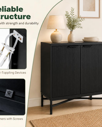 GIANTEX Fluted Storage Cabinet with 2 Doors and Adjustable Shelf