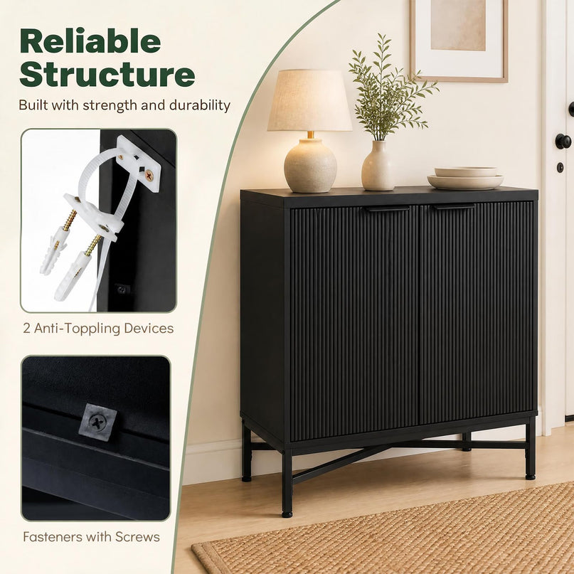 GIANTEX Fluted Storage Cabinet with 2 Doors and Adjustable Shelf